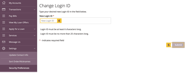 4.New Login ID  5.Submit